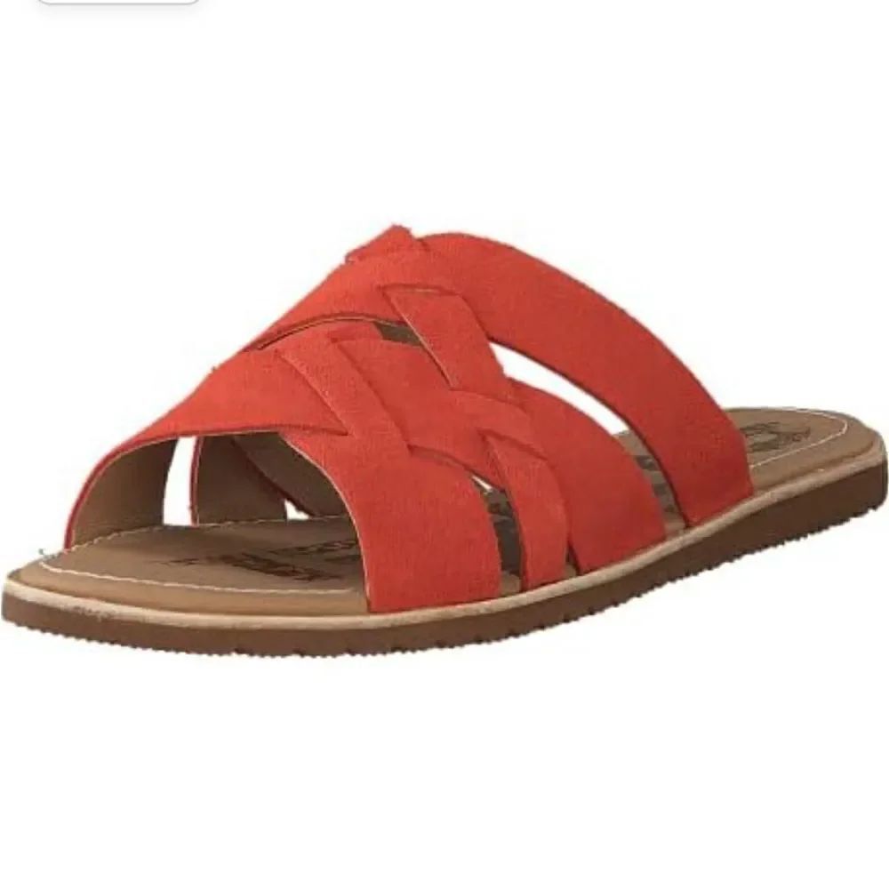 Sorel ELLA Orange Woven Suede Leather Slide Sandals